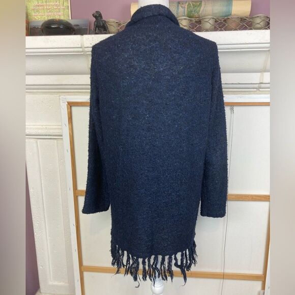 Chico's Deep Blue & Black Open Cardigan with Fringe Oversized - Picture 2 of 7